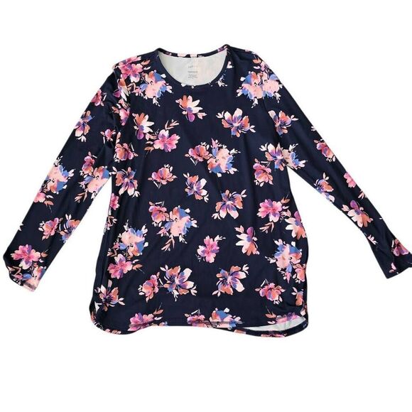 J. Jill Top Women's Medium Floral Fit Performance Long Sleeve Tee Stretch - Picture 1 of 6